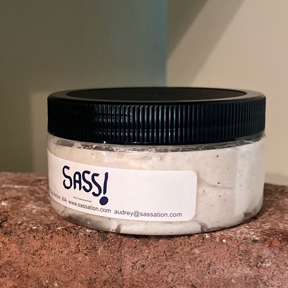 SASS! Holiday Spice hand, face and body scrub. Customer favorite.